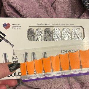 Color Street Chrome and Black Leaf design FREE French Bright Orange for French